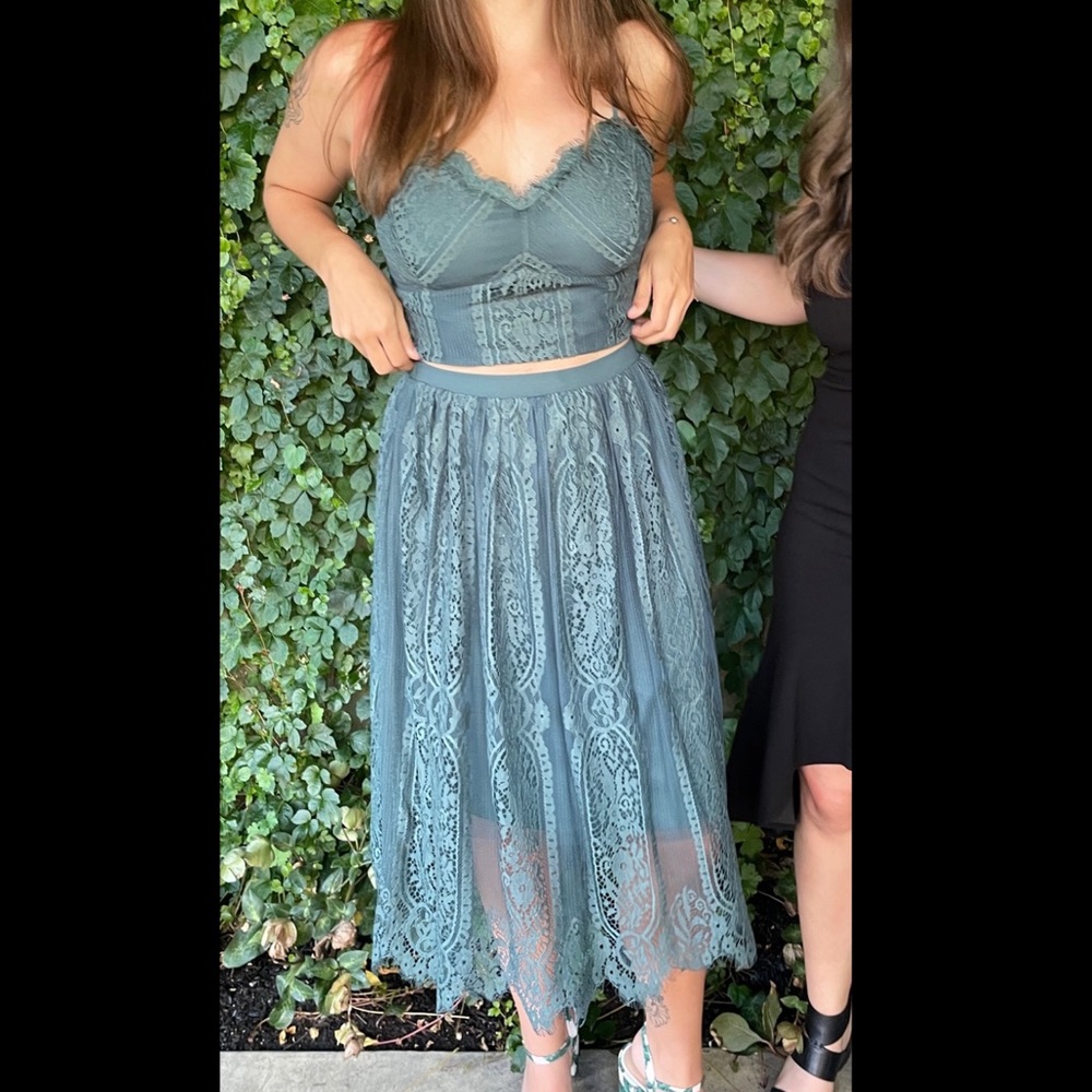 Two Piece Green Lace Set from Xhiliration